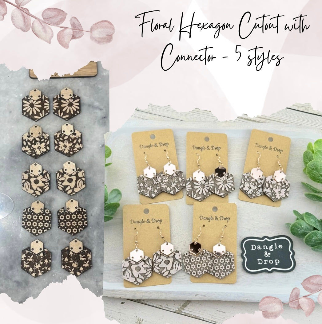 Floral Hexagon Cutout with Connector - 5 STYLES (1 Pair)