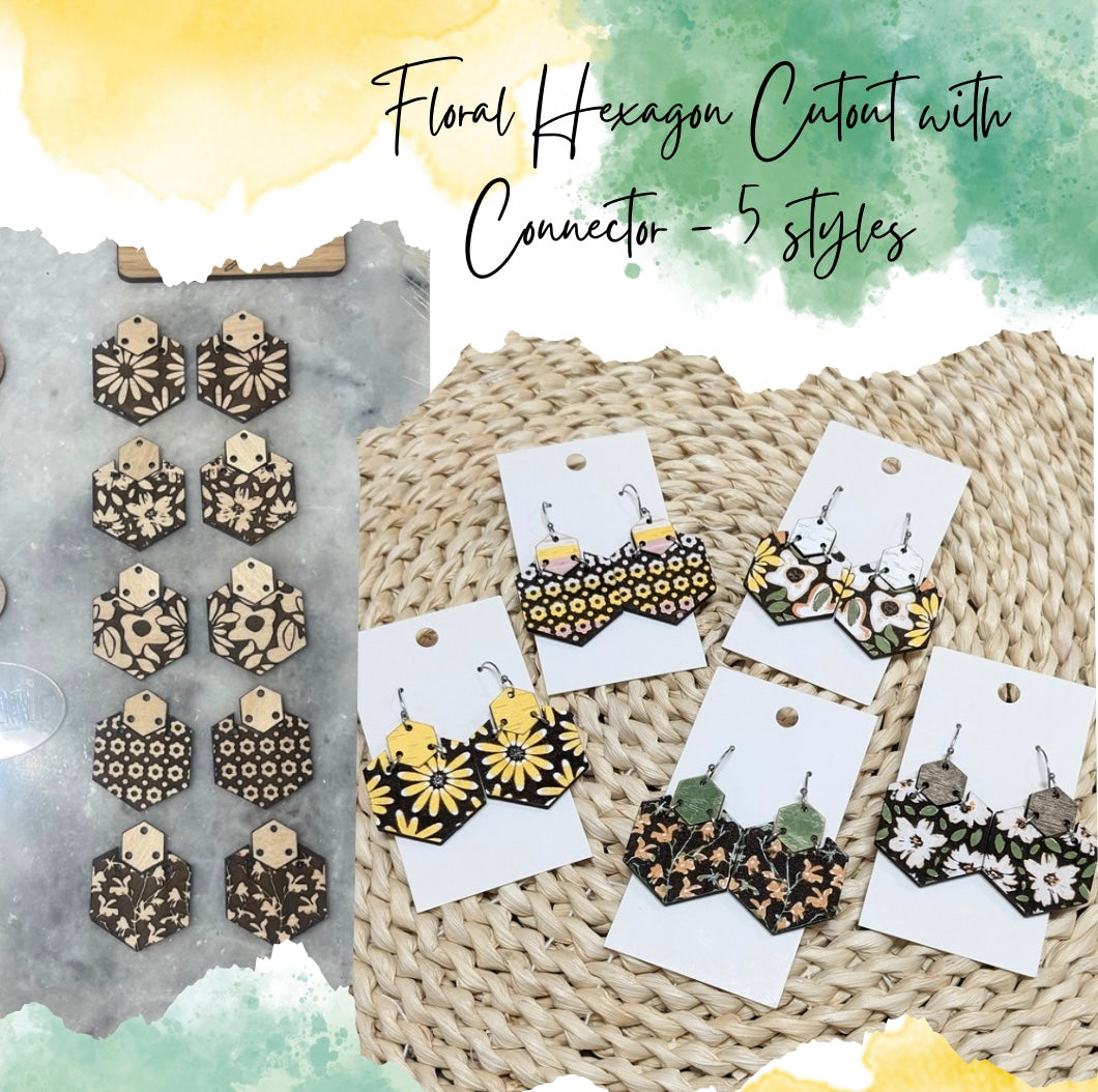 Floral Hexagon Cutout with Connector - 5 STYLES (1 Pair)