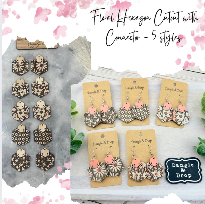 Floral Hexagon Cutout with Connector - 5 STYLES (1 Pair)