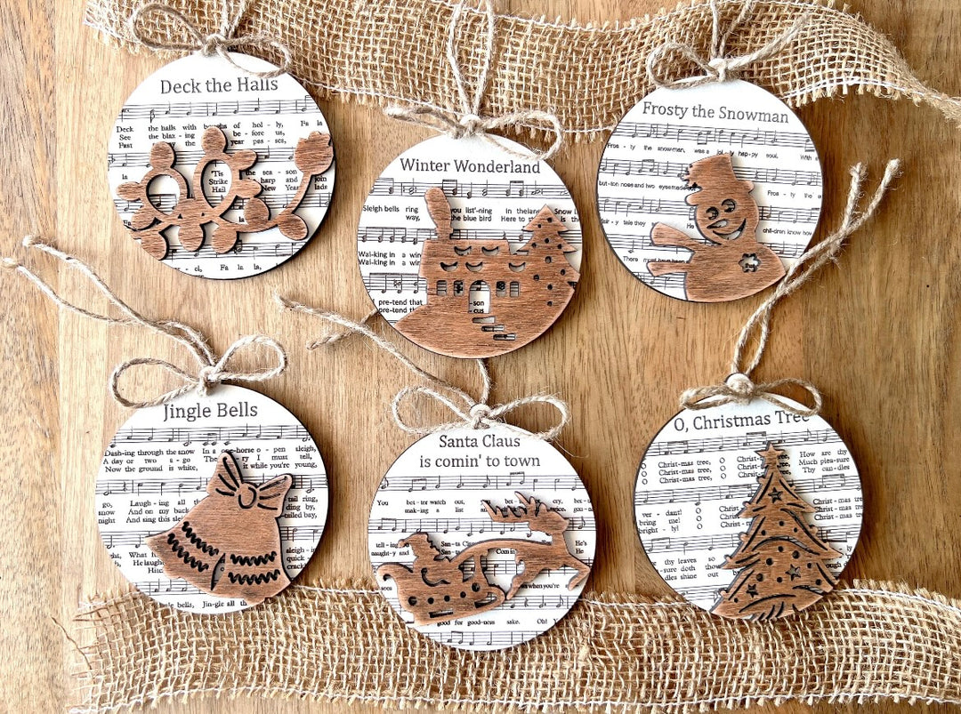 Layered Christmas Carol Sheet Music Ornament - 6 STYLES (1 Ornament)