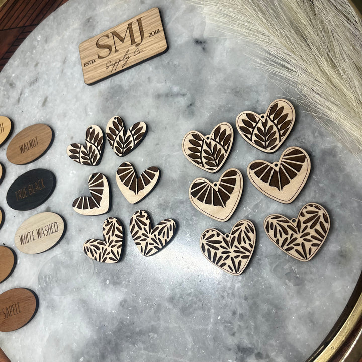 Leaf Engraved Heart - 3 STYLES (1 Pair)